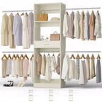 8FT Closet Organizer System with Extendable Hanging Rod & Drawer, MDF