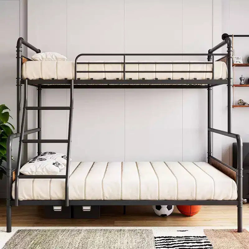 Twin Over Full Metal Bunk Bed with Angled Ladder & High Guardrail, Vintage Brown