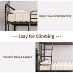 Twin Over Full Metal Bunk Bed with Angled Ladder & High Guardrail, Vintage Brown