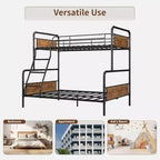 Twin Over Full Metal Bunk Bed with Angled Ladder & High Guardrail, Vintage Brown