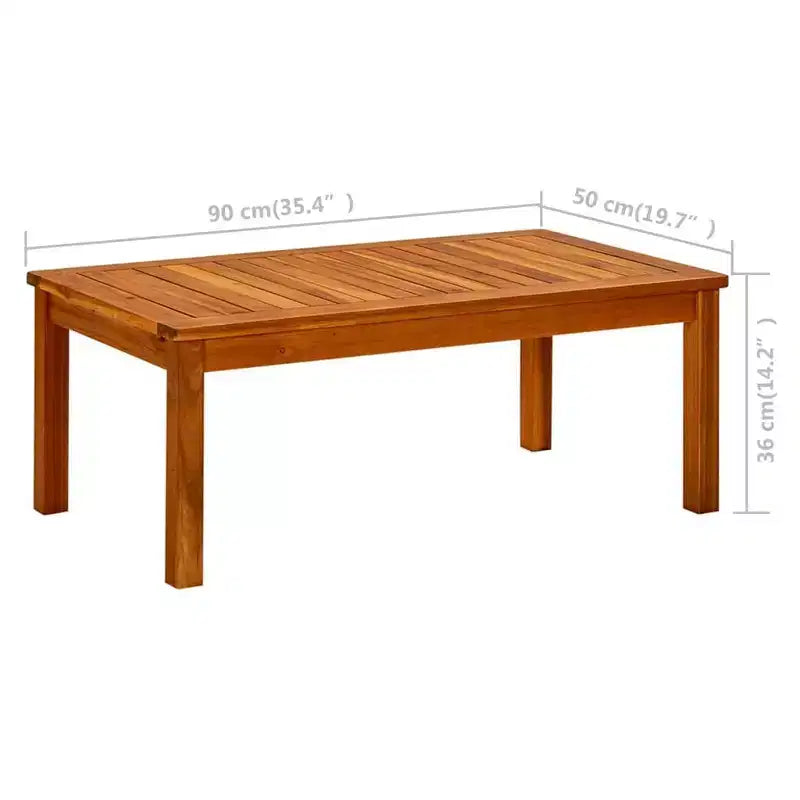 Solid Acacia Wood Outdoor Coffee Table with Slatted Top, 35.4"x19.7"