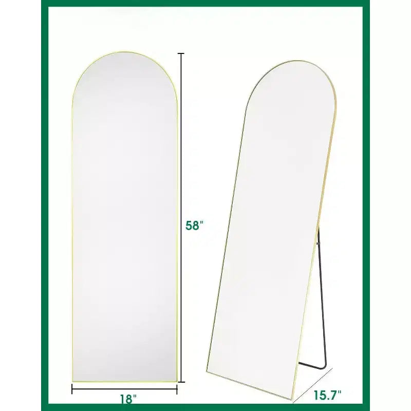 58"x18" Arched Full Body Mirror, Gold Frame, Freestanding or Wall Mounted