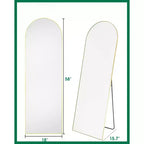 58"x18" Arched Full Body Mirror, Gold Frame, Freestanding or Wall Mounted