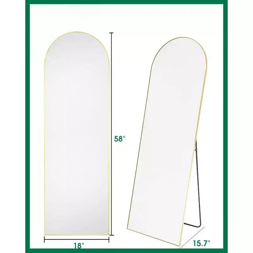 58"x18" Arched Full Body Mirror, Gold Frame, Freestanding or Wall Mounted
