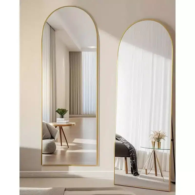 58"x18" Arched Full Body Mirror, Gold Frame, Freestanding or Wall Mounted