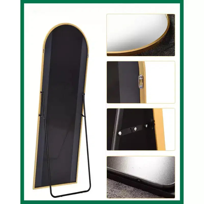 58"x18" Arched Full Body Mirror, Gold Frame, Freestanding or Wall Mounted