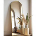 58"x18" Arched Full Body Mirror, Gold Frame, Freestanding or Wall Mounted