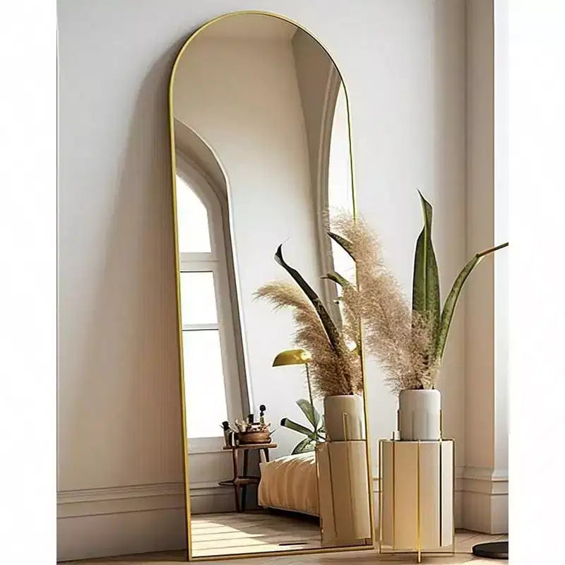 58"x18" Arched Full Body Mirror, Gold Frame, Freestanding or Wall Mounted
