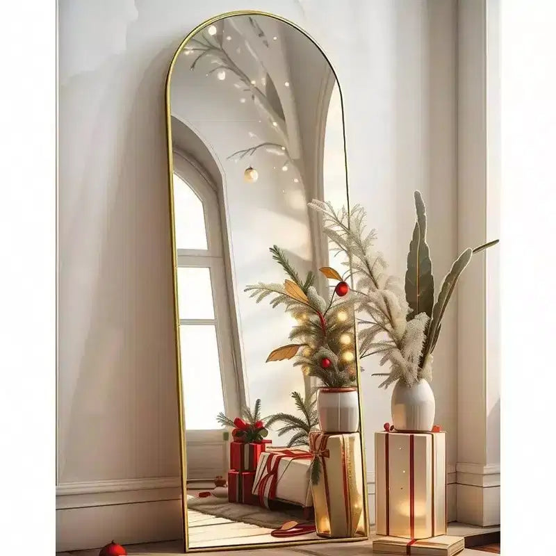 58"x18" Arched Full Body Mirror, Gold Frame, Freestanding or Wall Mounted
