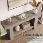 63" Farmhouse Console Table with 2-Tier Storage, Wood Grain, Brown