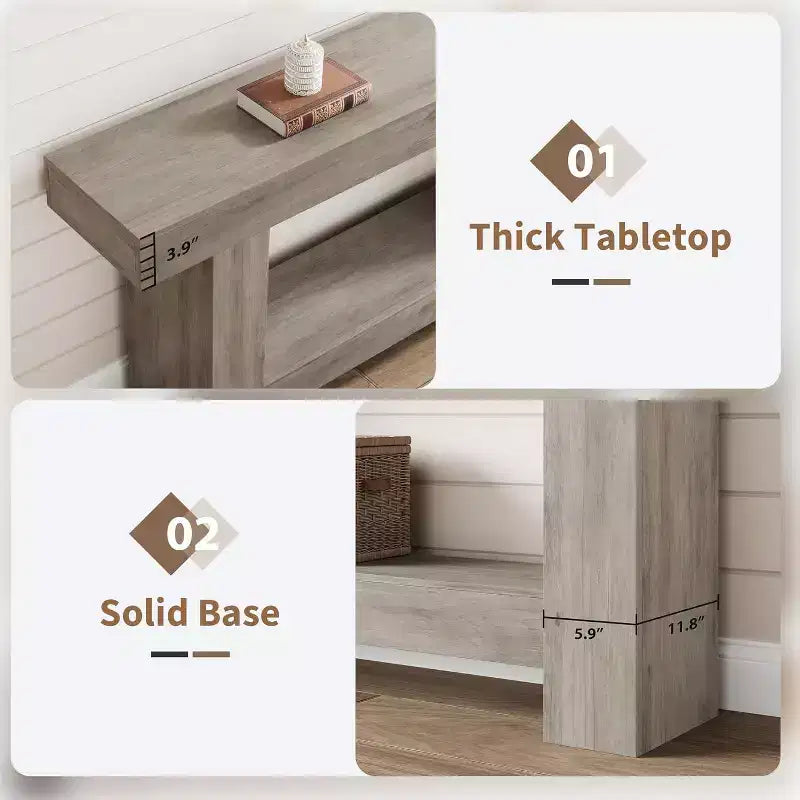 63" Farmhouse Console Table with 2-Tier Storage, Wood Grain, Brown