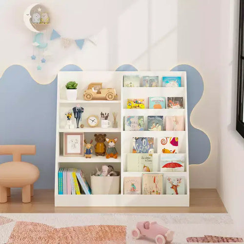 4-Tier Kids Bookshelf & Toy Storage Organizer with Fabric Bin, MDF