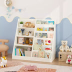 4-Tier Kids Bookshelf & Toy Storage Organizer with Fabric Bin, MDF