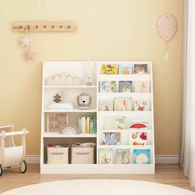 4-Tier Kids Bookshelf & Toy Storage Organizer with Fabric Bin, MDF