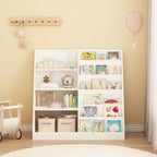 4-Tier Kids Bookshelf & Toy Storage Organizer with Fabric Bin, MDF