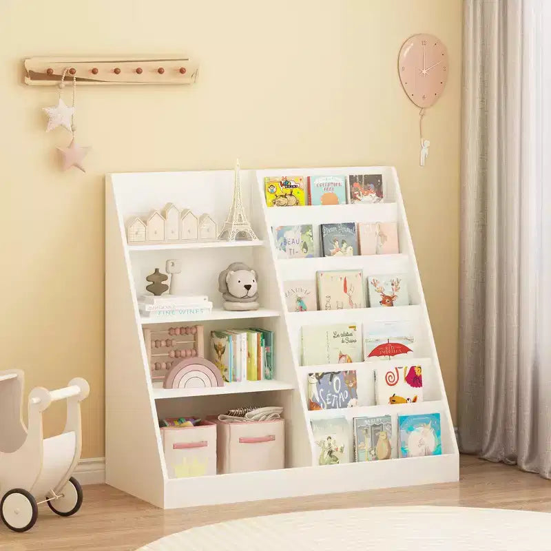 4-Tier Kids Bookshelf & Toy Storage Organizer with Fabric Bin, MDF