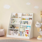 4-Tier Kids Bookshelf & Toy Storage Organizer with Fabric Bin, MDF
