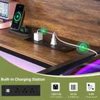 53" Computer Desk with Built-In Charging Station, 3 AC Outlets & 2 USB Ports