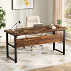 53" Computer Desk with Built-In Charging Station, 3 AC Outlets & 2 USB Ports
