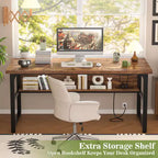 53" Computer Desk with Built-In Charging Station, 3 AC Outlets & 2 USB Ports