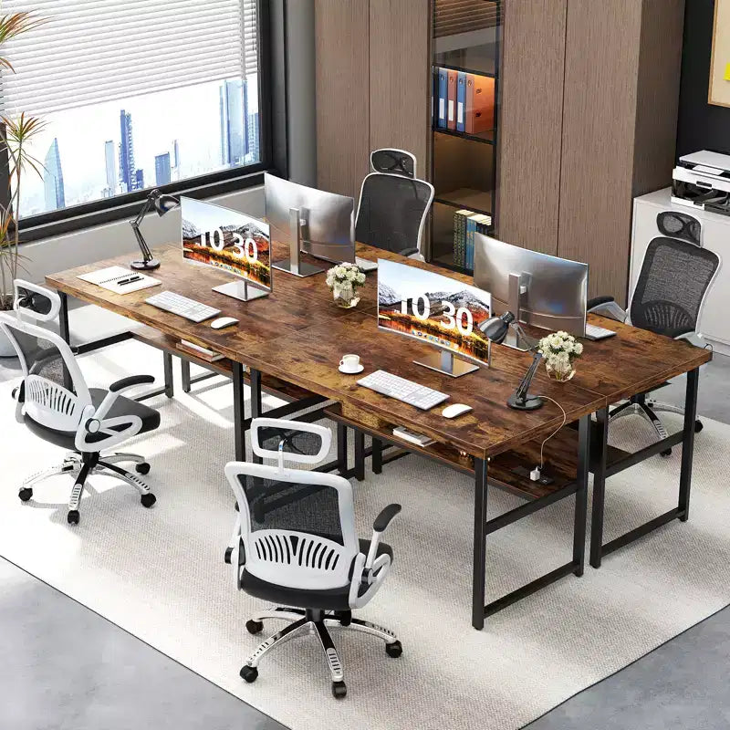 53" Computer Desk with Built-In Charging Station, 3 AC Outlets & 2 USB Ports