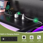53" Computer Desk with Built-In Charging Station, 3 AC Outlets & 2 USB Ports