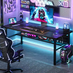 53" Computer Desk with Built-In Charging Station, 3 AC Outlets & 2 USB Ports