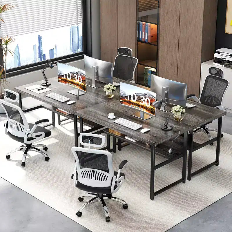 53" Computer Desk with Built-In Charging Station, 3 AC Outlets & 2 USB Ports