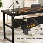 53" Computer Desk with Built-In Charging Station, 3 AC Outlets & 2 USB Ports