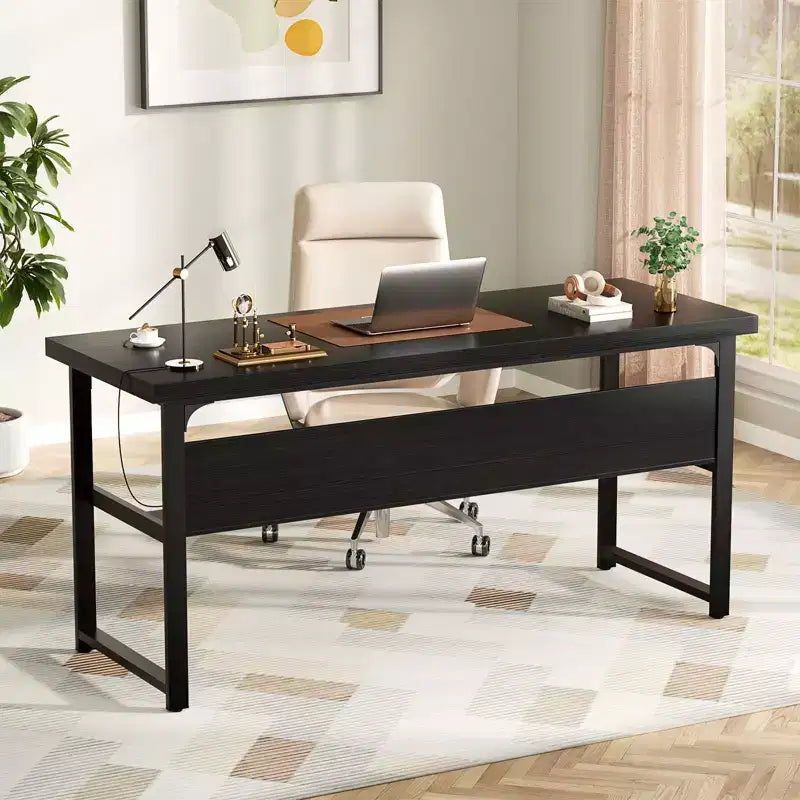 53" Computer Desk with Built-In Charging Station, 3 AC Outlets & 2 USB Ports