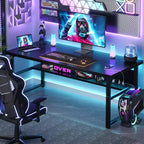 53" Computer Desk with Built-In Charging Station, 3 AC Outlets & 2 USB Ports