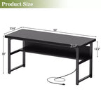 53" Computer Desk with Built-In Charging Station, 3 AC Outlets & 2 USB Ports