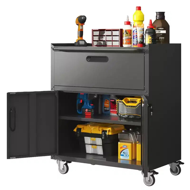 35" Rolling Steel Tool Cabinet with Locking Casters & Adjustable Shelf, Black