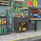 35" Rolling Steel Tool Cabinet with Locking Casters & Adjustable Shelf, Black