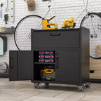 35" Rolling Steel Tool Cabinet with Locking Casters & Adjustable Shelf, Black
