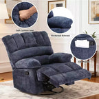 Oversized Swivel Rocker Recliner Sofa, Chenille, Blue, 350 lb Capacity
