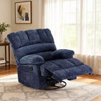 Oversized Swivel Rocker Recliner Sofa, Chenille, Blue, 350 lb Capacity