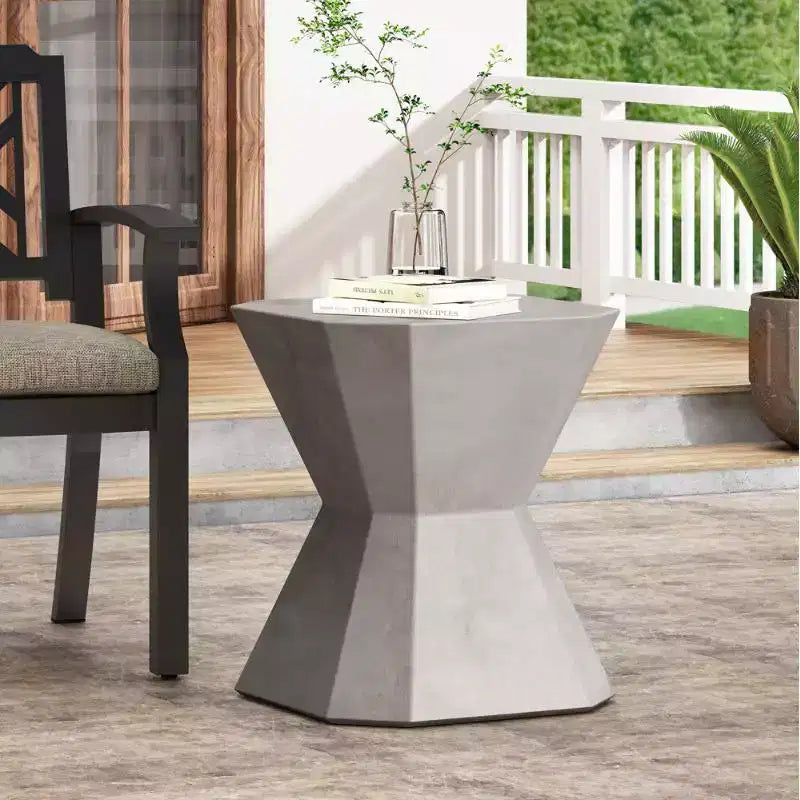 Natural Magnesium Oxide Accent Side Table, Irregular Shape, 20"H