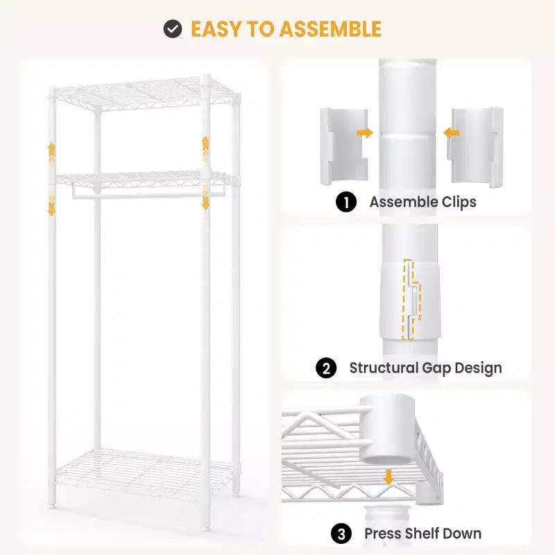 Heavy-Duty Metal Clothes Rack with Adjustable Shelves, 660 lb Capacity, White
