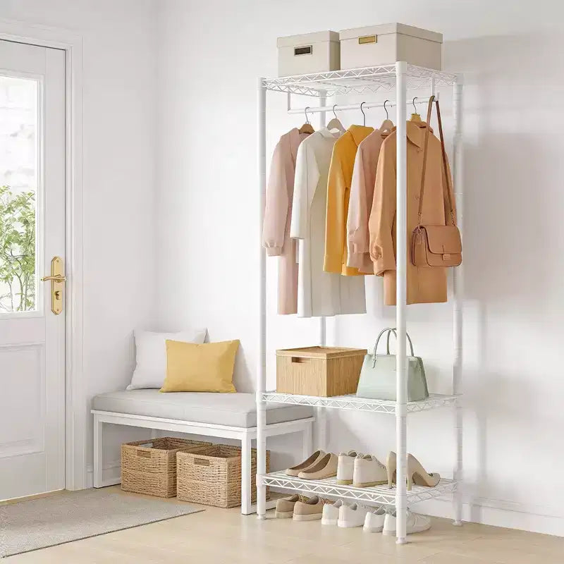 Heavy-Duty Metal Clothes Rack with Adjustable Shelves, 660 lb Capacity, White