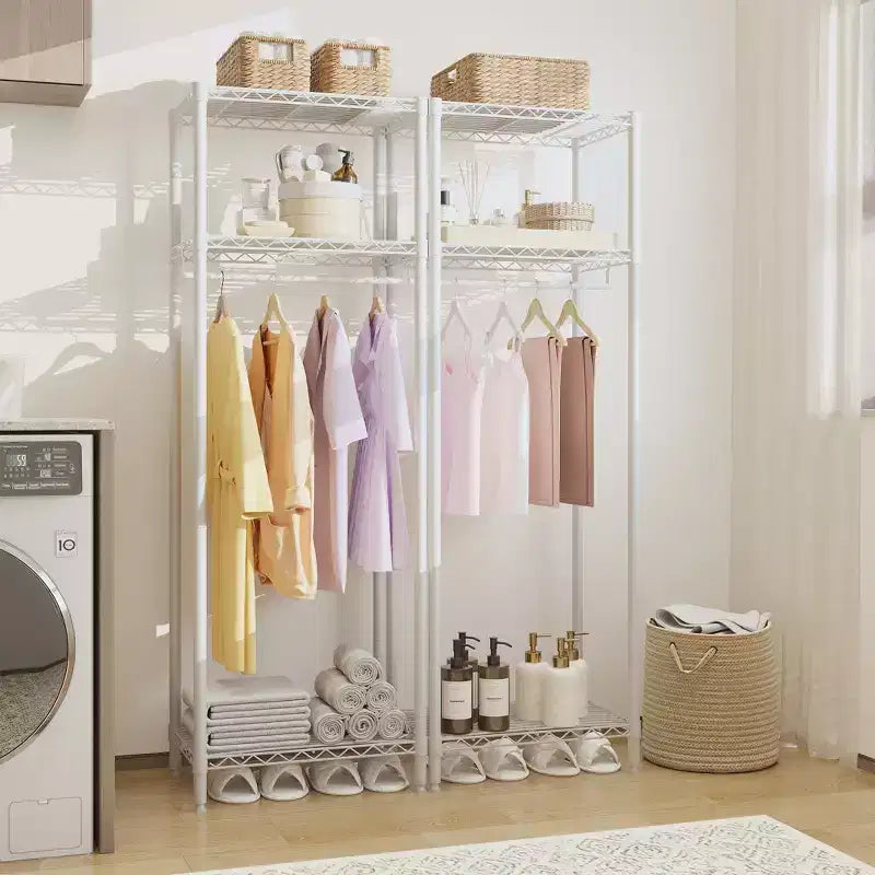 Heavy-Duty Metal Clothes Rack with Adjustable Shelves, 660 lb Capacity, White