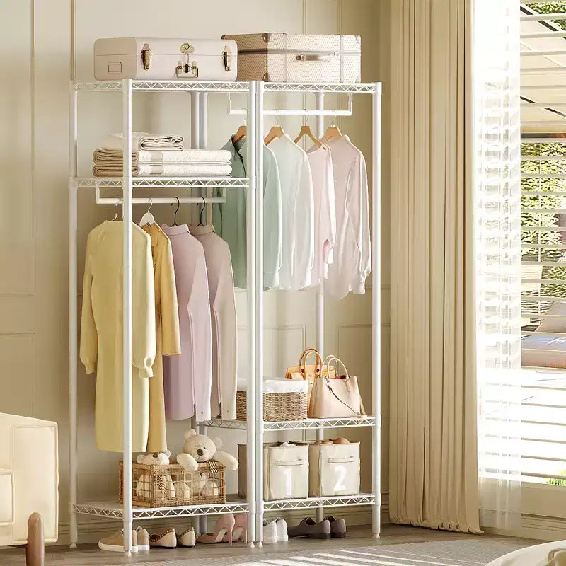 Heavy-Duty Metal Clothes Rack with Adjustable Shelves, 660 lb Capacity, White