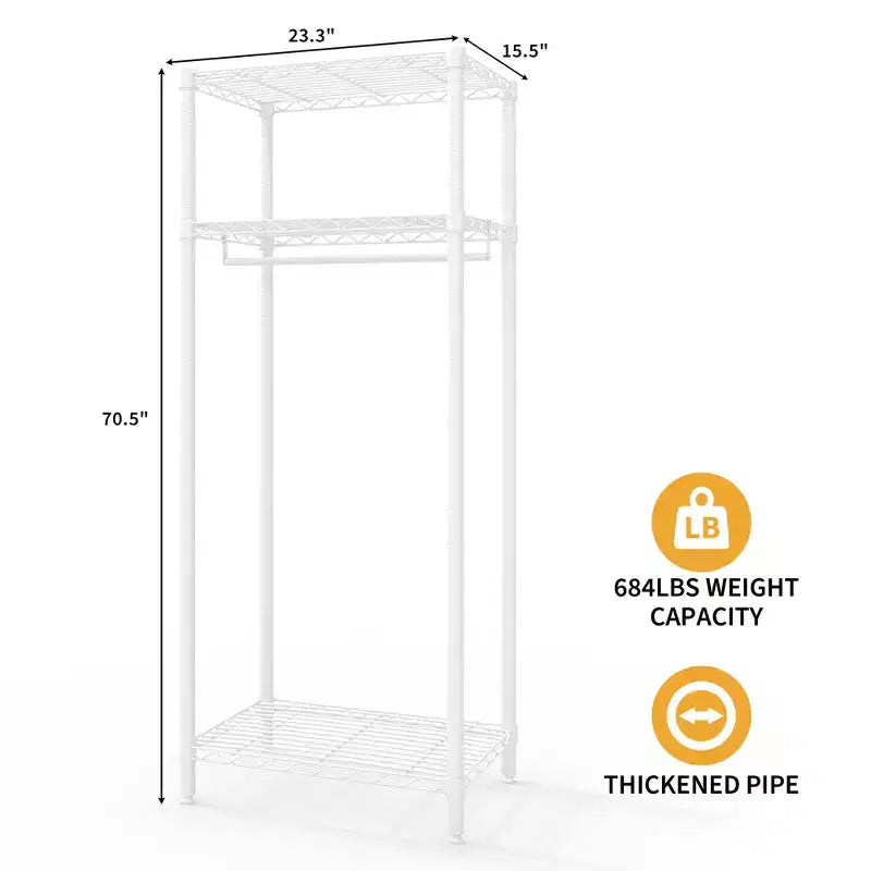 Heavy-Duty Metal Clothes Rack with Adjustable Shelves, 660 lb Capacity, White