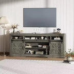 66" Farmhouse TV Console with Sliding Barn Doors, Built-In Charging Station, Fits 75" TVs