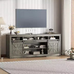 66" Farmhouse TV Console with Sliding Barn Doors, Built-In Charging Station, Fits 75" TVs