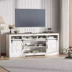 66" Farmhouse TV Console with Sliding Barn Doors, Built-In Charging Station, Fits 75" TVs