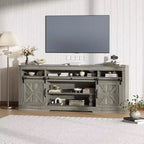 66" Farmhouse TV Console with Sliding Barn Doors, Built-In Charging Station, Fits 75" TVs