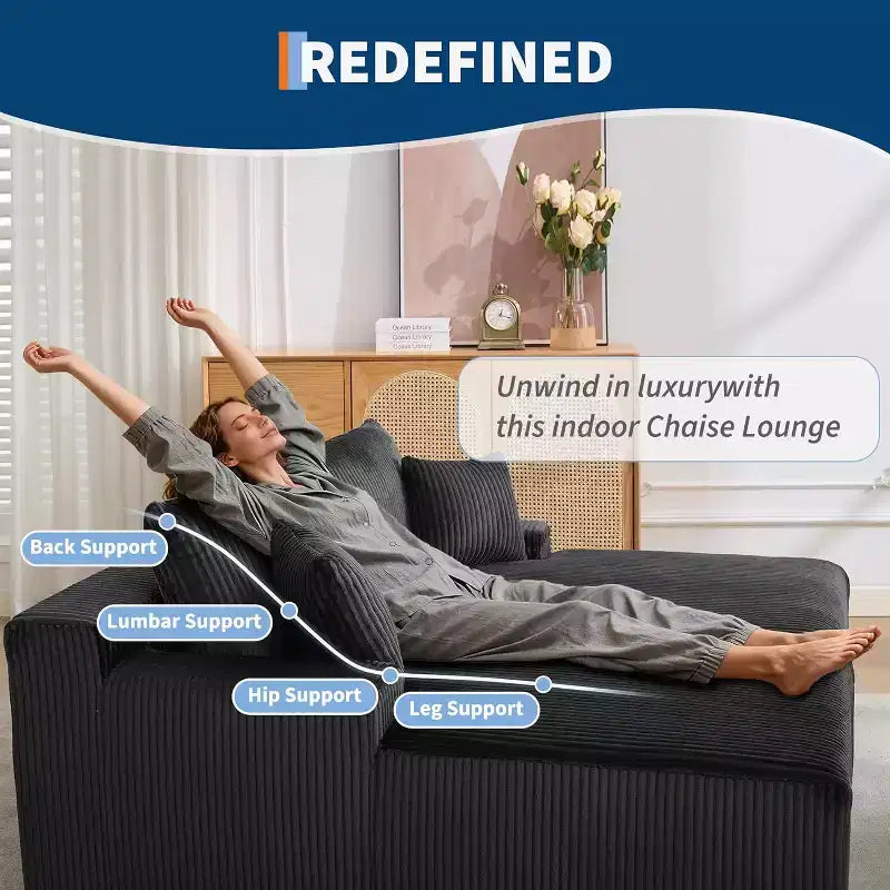 78" Oversized Corduroy Chaise Loveseat, Cloud-Like Deep Seat, No Assembly