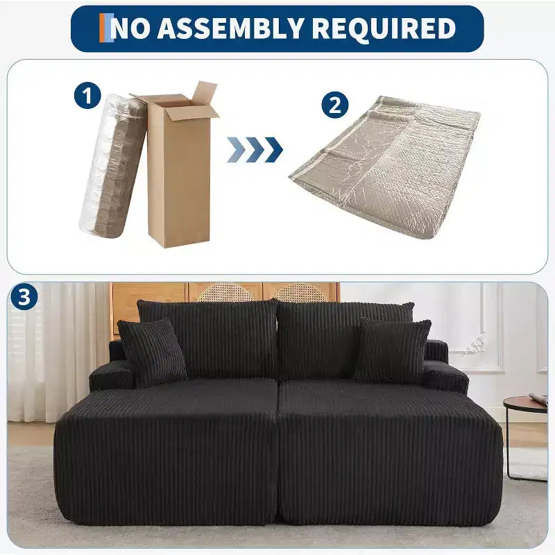 78" Oversized Corduroy Chaise Loveseat, Cloud-Like Deep Seat, No Assembly