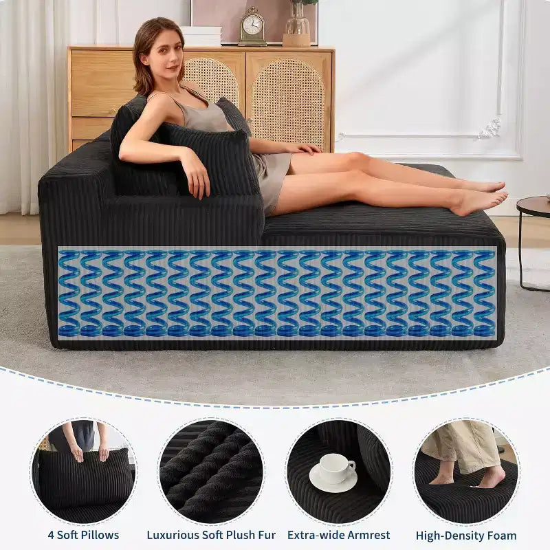 78" Oversized Corduroy Chaise Loveseat, Cloud-Like Deep Seat, No Assembly